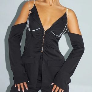 PLT Black Diamonte Cup Detail Fitted Blazer